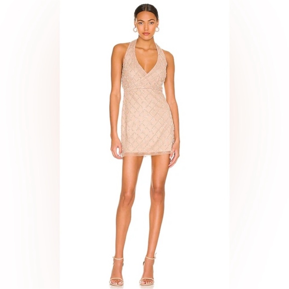 $328 NBD Jerry Embellished Mini Dress In Nude Size Small STUNNING!!!